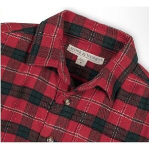 Hope & Henry Shirt Boys Sz S Organic Cotton Red Plaid Grain Brown Buttons Preppy